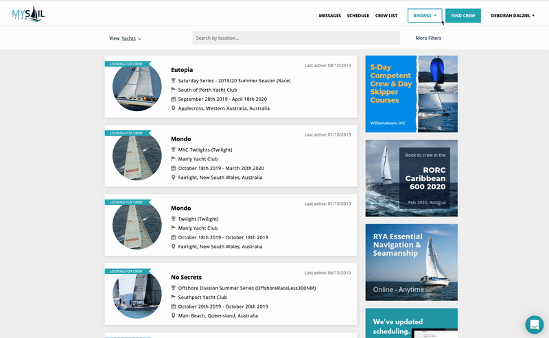 View Crew Wanted Listings in the Yacht Search page